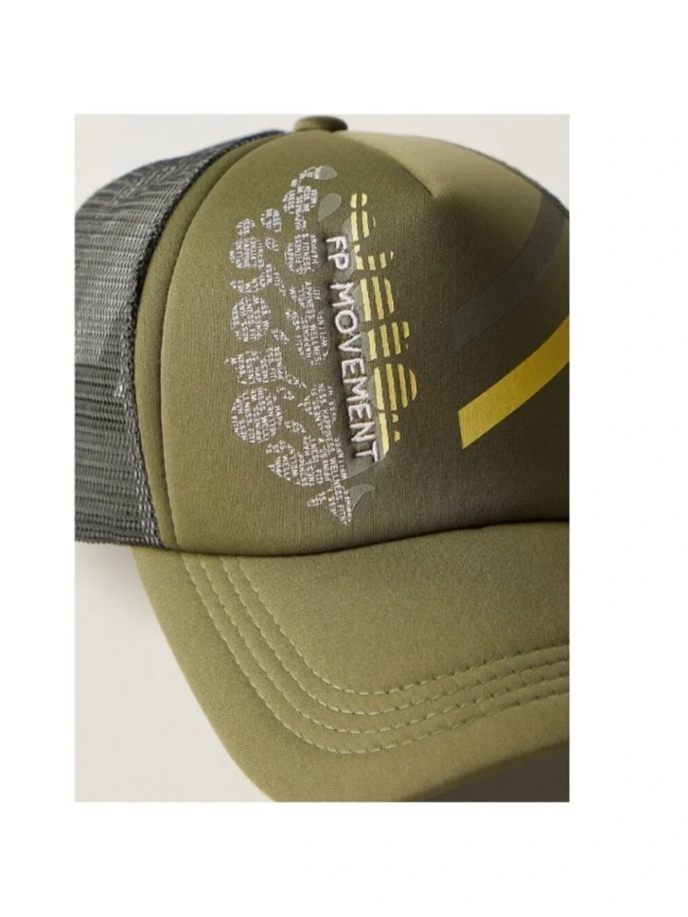 Free People New Olive Green Mesh Trucker Cap with Reflective Stripes